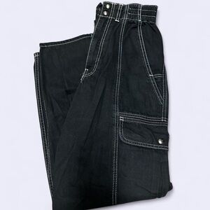 BDG Black Cargo Pants with White Stitching